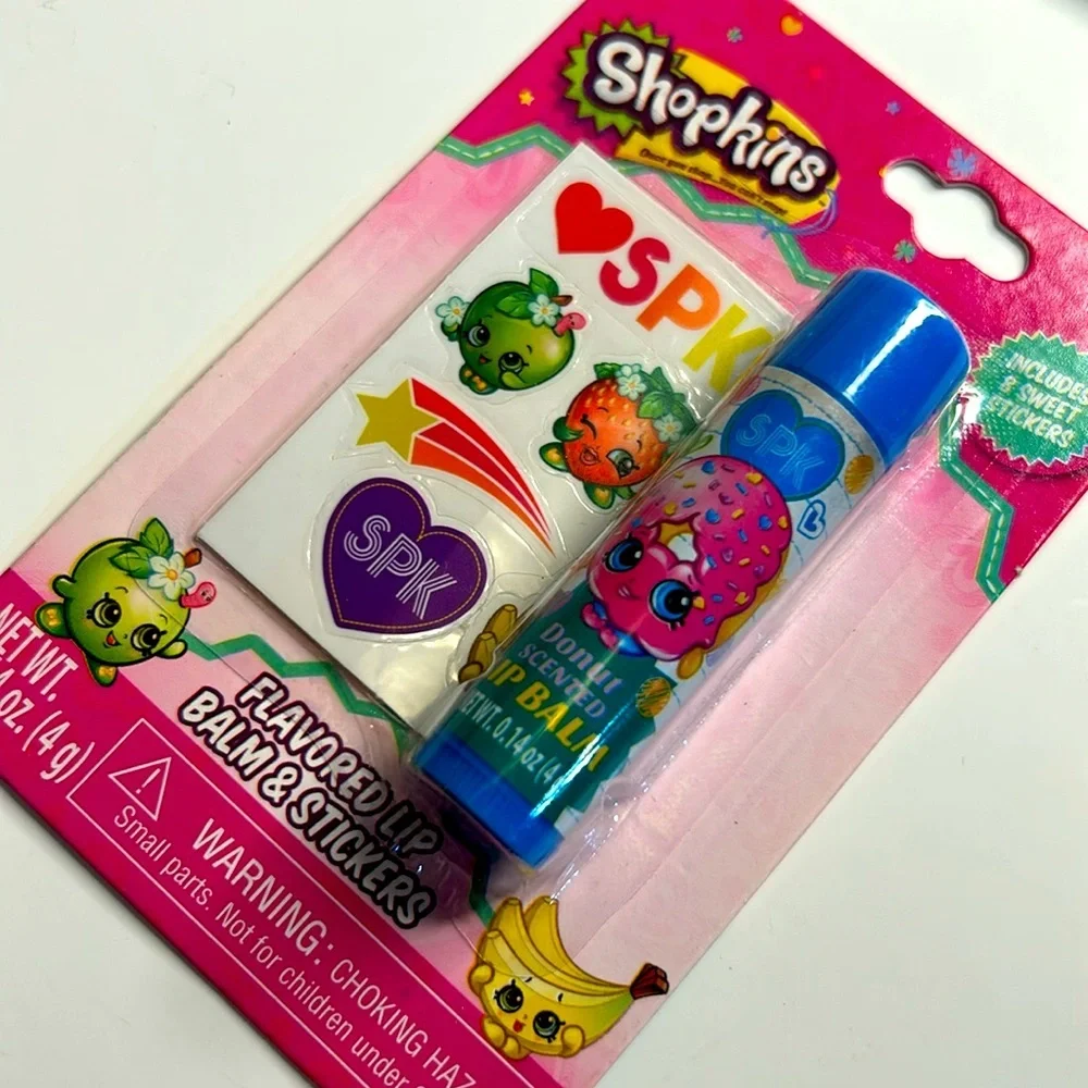 Shopkins Lip Balm & Sticker Bundle- D'lish Donut & Strawberry Kiss Quantity of 3
